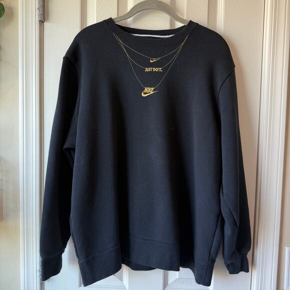 Nike Womens Black Glam Dunk Gold Chain Pullover Sweatshirt Medium - Picture 2 of 6